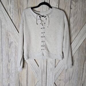 American Eagle Outfitters Light Gray Lace-Up Sweatshirt